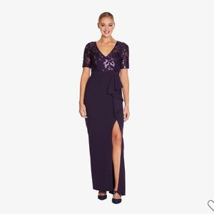 Short Sleeve Mermaid Gown with Sequin Lace Bodice in Purple by Adrianna Papell